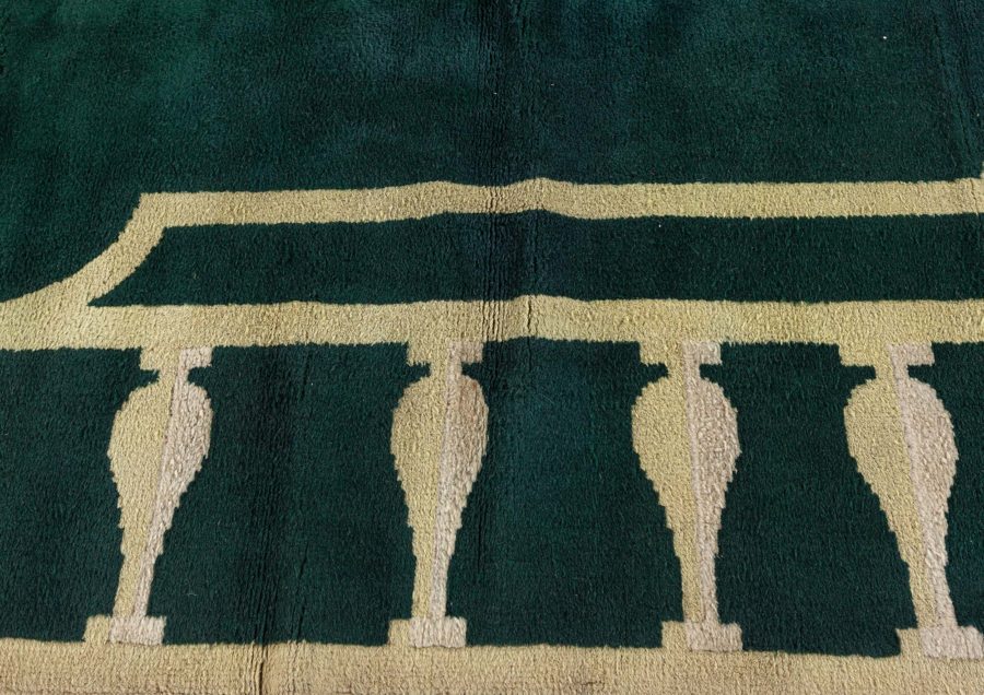 High-quality French Art Deco Green and Ivory Handmade Wool Rug BB5007