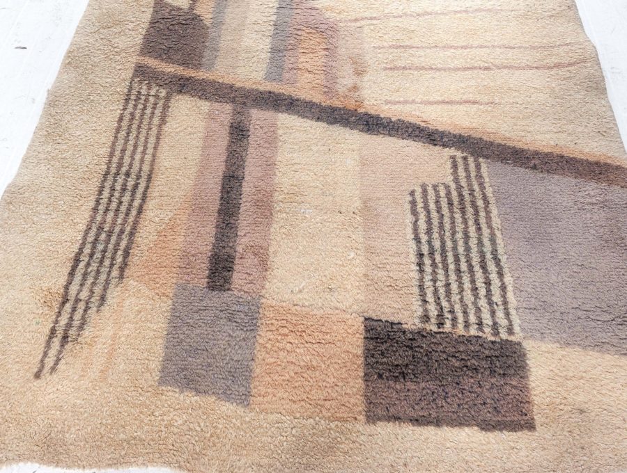 Early 20th Century French Art Deco Beige Handmade Wool Rug BB5030