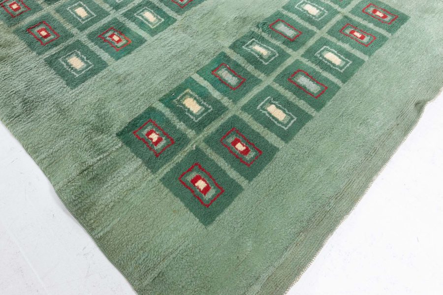 Early 20th Century French Art Deco Green Handmade Wool Rug BB5048