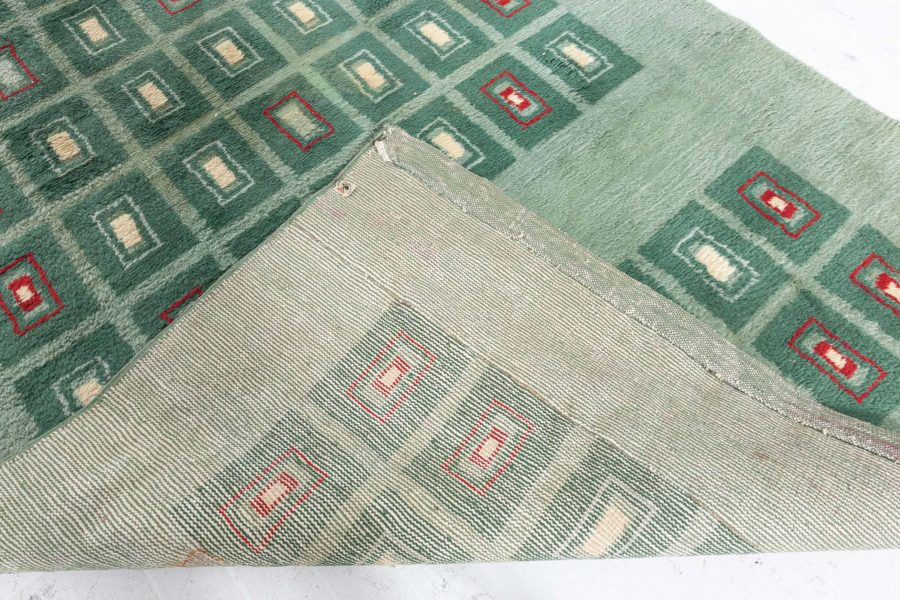 Early 20th Century French Art Deco Green Handmade Wool Rug BB5048