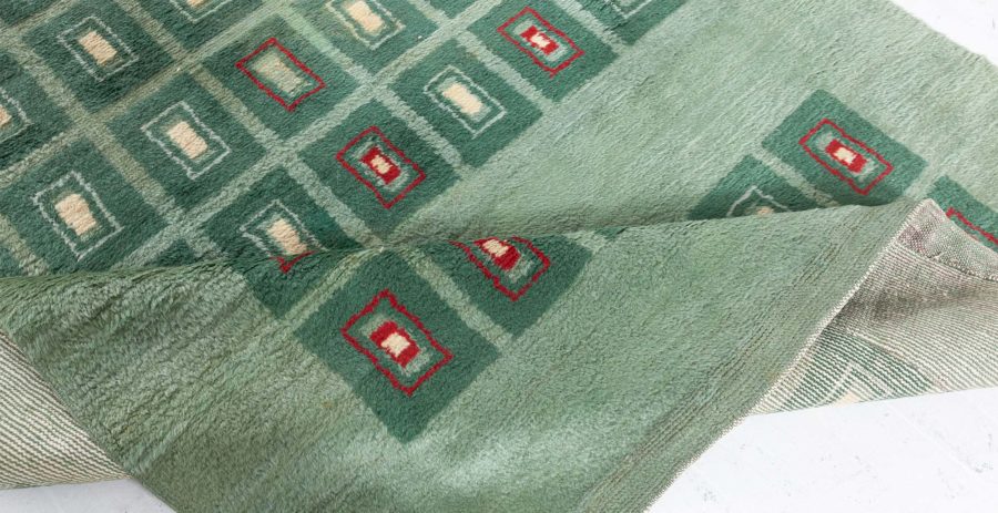 Early 20th Century French Art Deco Green Handmade Wool Rug BB5048