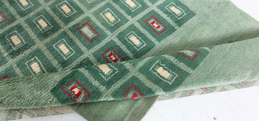 Early 20th Century French Art Deco Green Handmade Wool Rug BB5048