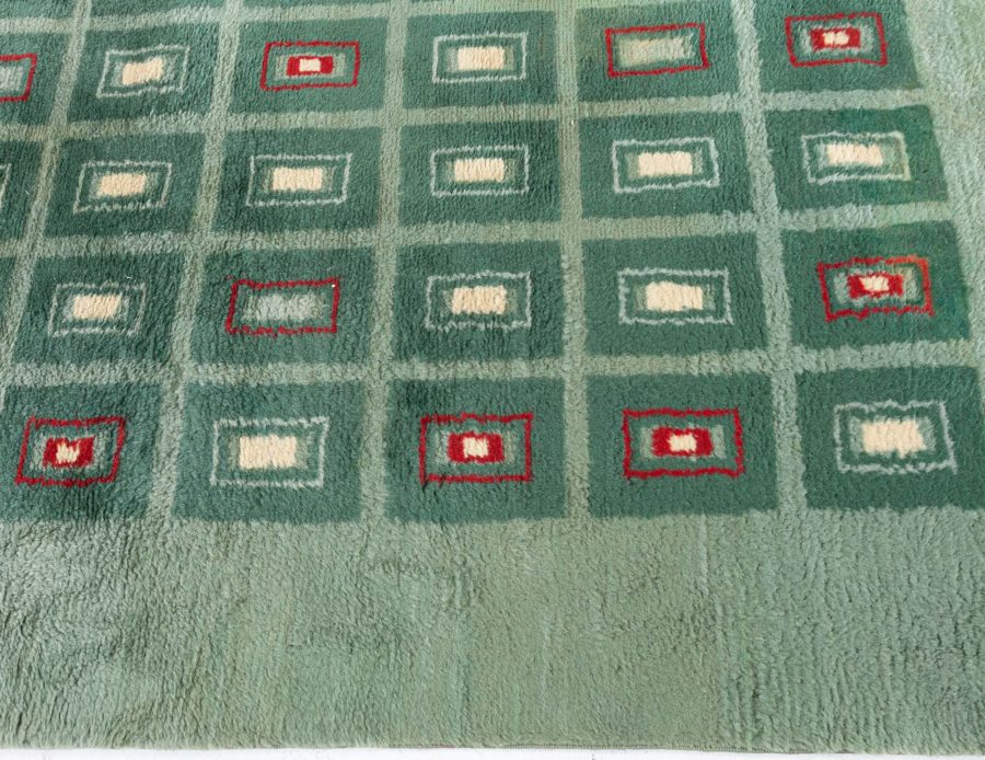 Early 20th Century French Art Deco Green Handmade Wool Rug BB5048