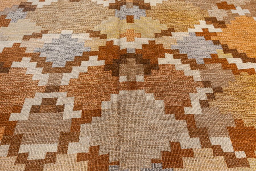 Mid-20th century Swedish Brown Gray Yellow Ivory Flat-Weave Rug by Ingrid Silow BB5074