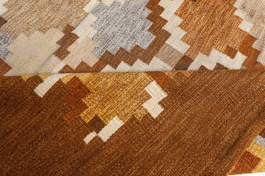 Mid-20th century Swedish Brown Gray Yellow Ivory Flat-Weave Rug by Ingrid Silow BB5074