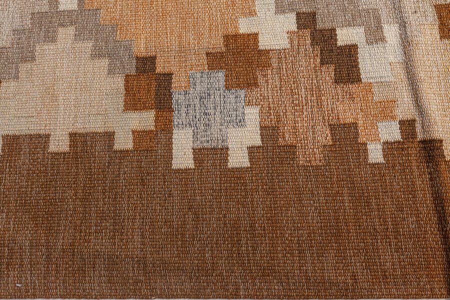 Mid-20th century Swedish Brown Gray Yellow Ivory Flat-Weave Rug by Ingrid Silow BB5074