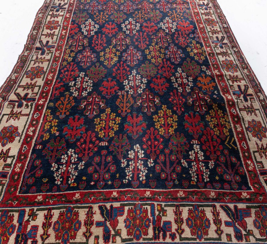 19th Century North West Persian Botanic Handwoven Wool Rug BB5087