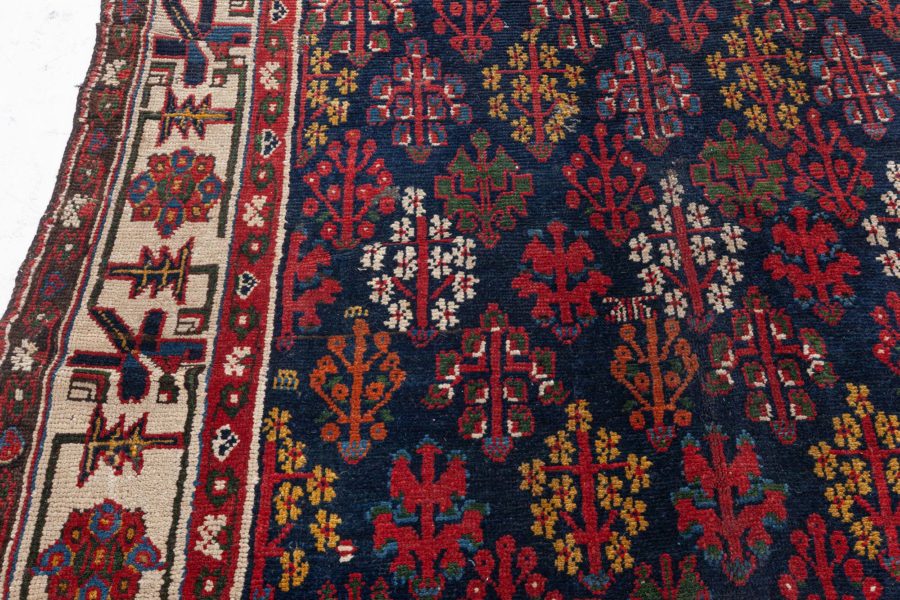 19th Century North West Persian Botanic Handwoven Wool Rug BB5087