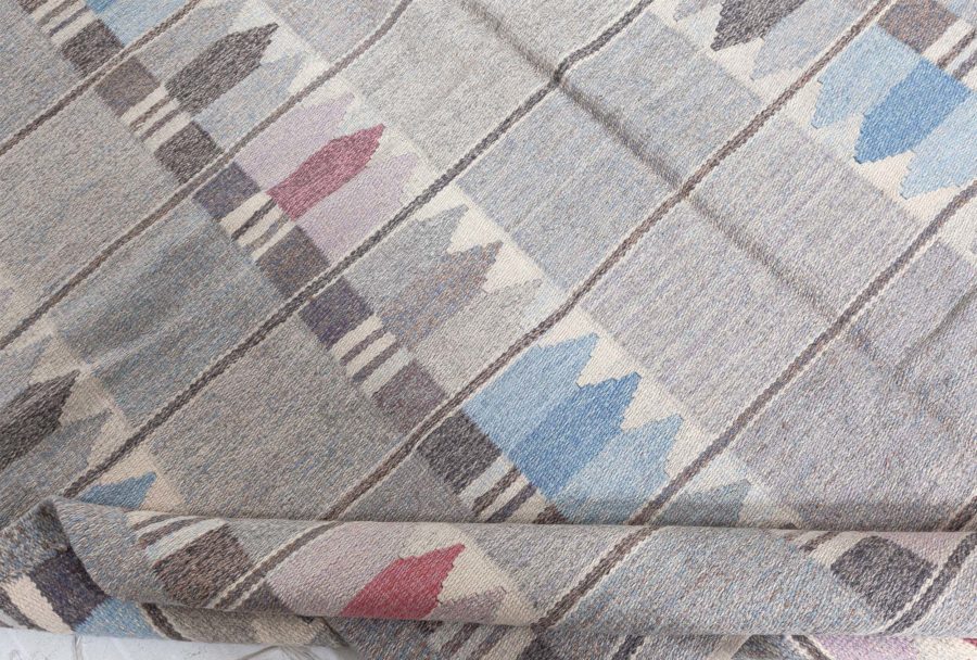 One-of-a-Kind Geometric Blue, Pink, Grey Swedish Rölakan by Kerstin Butler BB5097