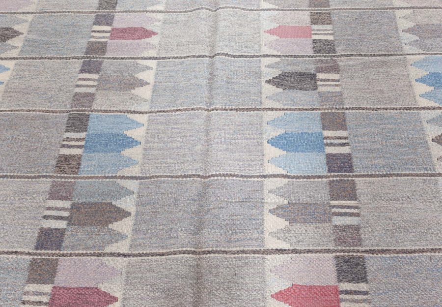 One-of-a-Kind Geometric Blue, Pink, Grey Swedish Rölakan by Kerstin Butler BB5097