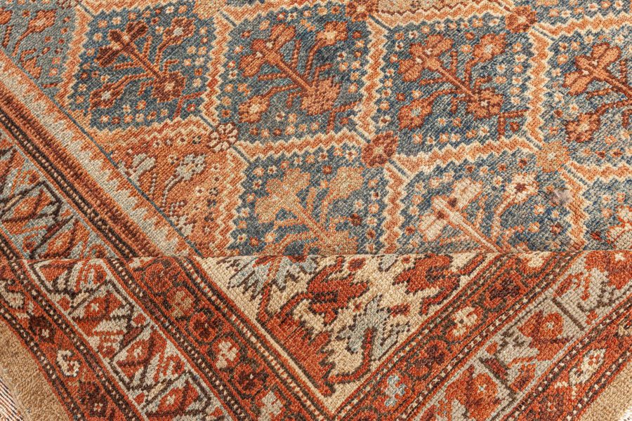 19th Century Persian Malayer Orange, Rust, Brown and Cool Blue-Grey Wool Runner BB5117