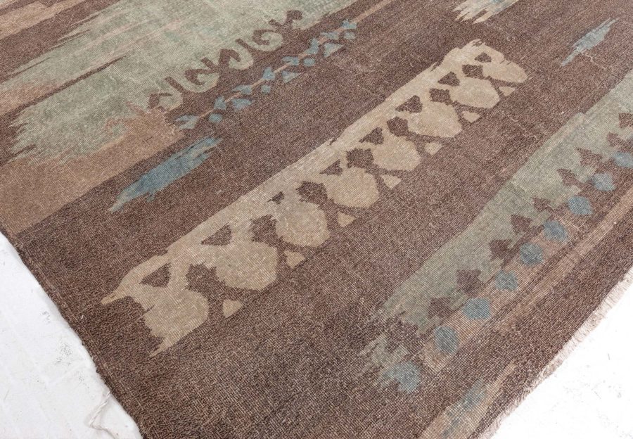 High-quality French Art Deco Brown Handmade Wool Rug BB5120