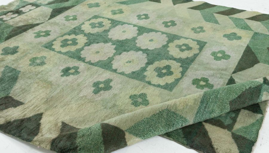 Art Deco Design Green Handmade Wool Carpet BB5190