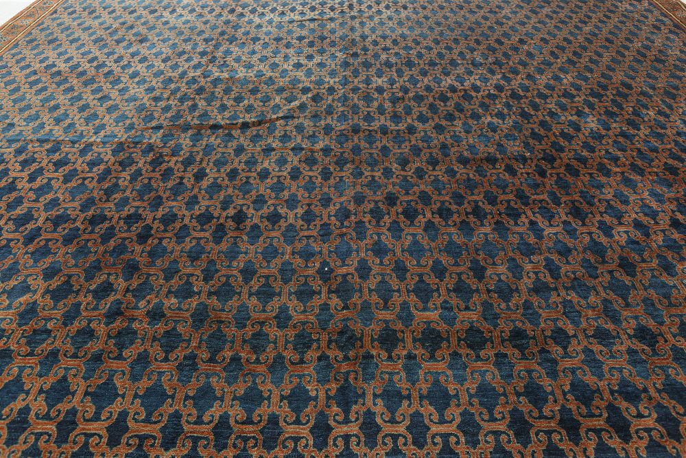 One-of-a-kind Large Vintage Samarkand Geometric Blue Brown (Size Adjusted) Rug BB5221