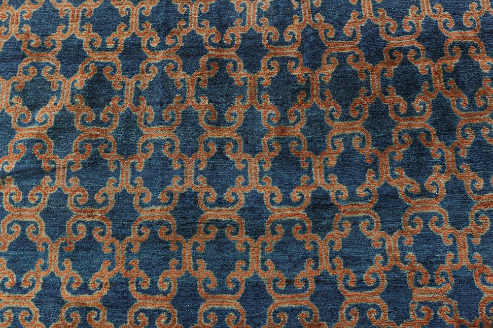 One-of-a-kind Large Vintage Samarkand Geometric Blue Brown (Size Adjusted) Rug BB5221