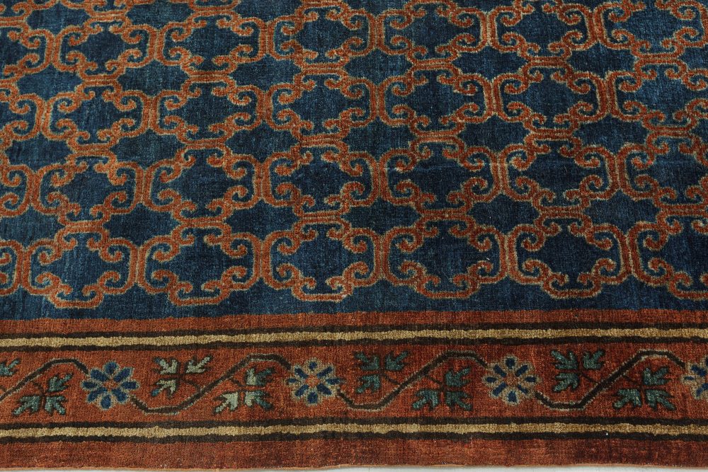 One-of-a-kind Large Vintage Samarkand Geometric Blue Brown (Size Adjusted) Rug BB5221