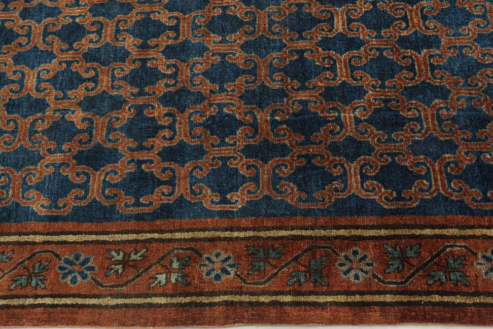 One-of-a-kind Large Vintage Samarkand Geometric Blue Brown (Size Adjusted) Rug BB5221