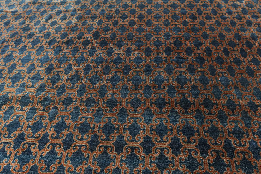One-of-a-kind Large Vintage Samarkand Geometric Blue Brown (Size Adjusted) Rug BB5221