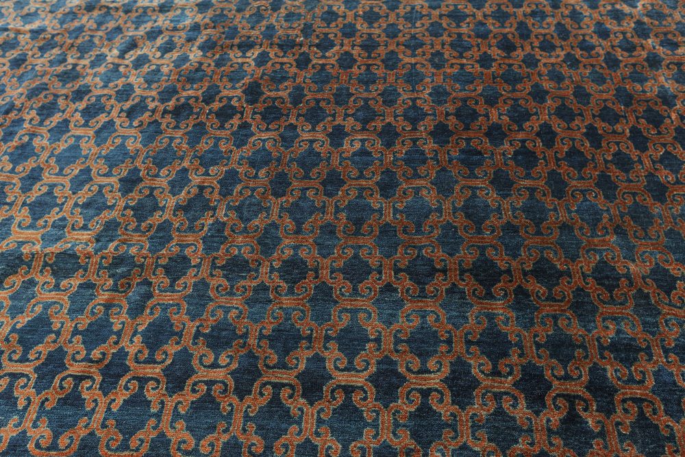 One-of-a-kind Large Vintage Samarkand Geometric Blue Brown (Size Adjusted) Rug BB5221