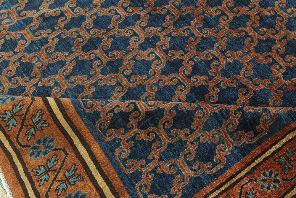 One-of-a-kind Large Vintage Samarkand Geometric Blue Brown (Size Adjusted) Rug BB5221