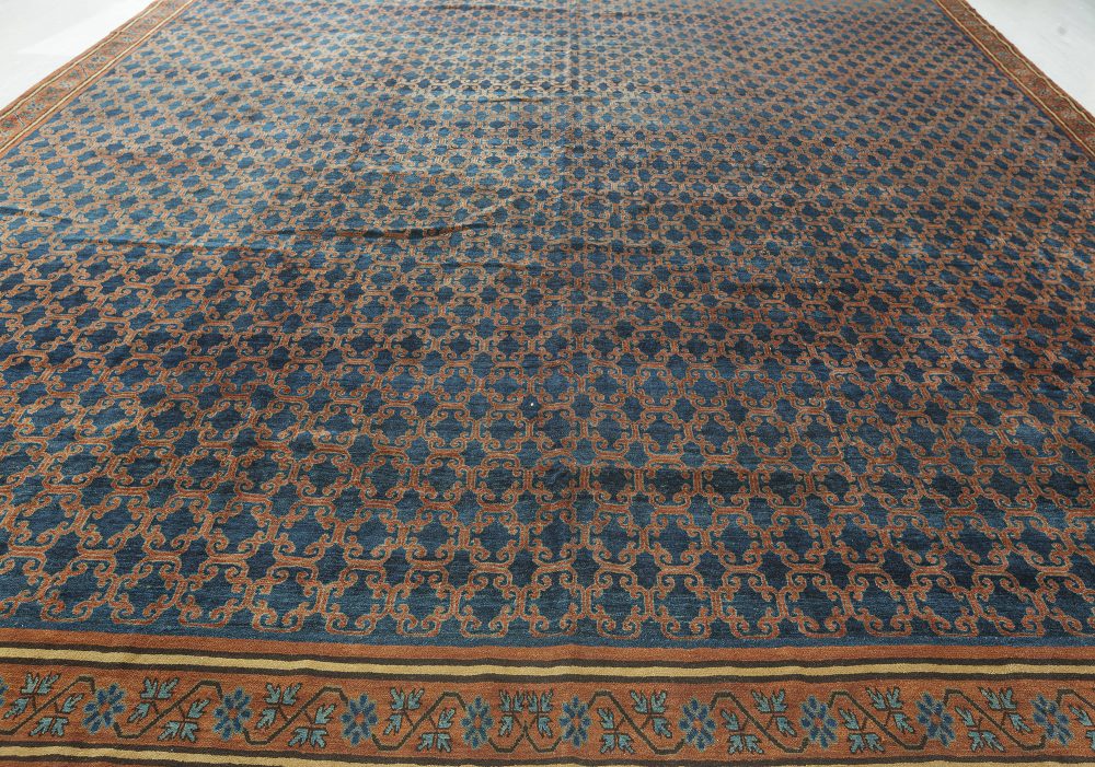 One-of-a-kind Large Vintage Samarkand Geometric Blue Brown (Size Adjusted) Rug BB5221