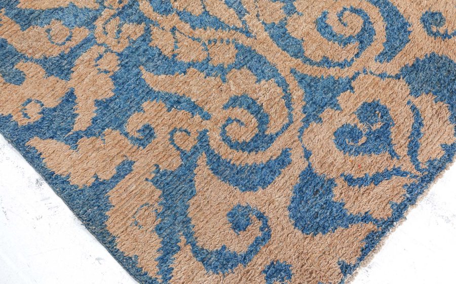 Mid-20th Century Floral Blue and Yellow Chinese Handmade Wool Rug BB5238