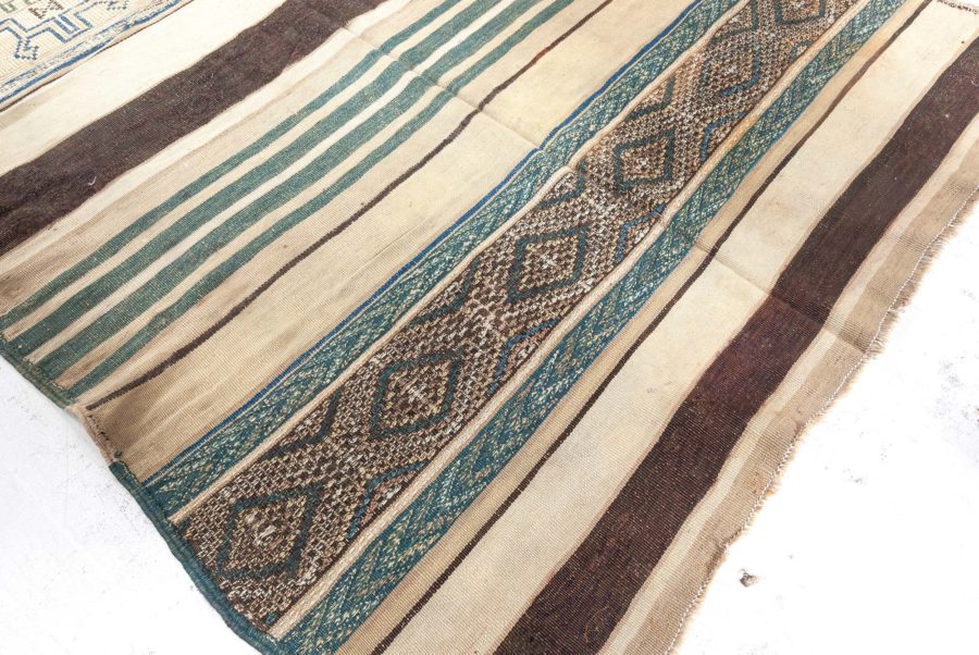 Vintage Moroccan Geometric Green Handmade Wool Kilim Rug BB5239