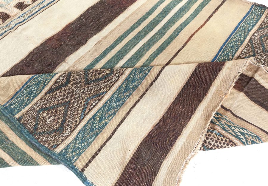 Vintage Moroccan Geometric Green Handmade Wool Kilim Rug BB5239