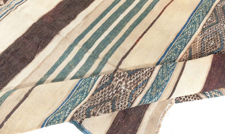 Vintage Moroccan Geometric Green Handmade Wool Kilim Rug BB5239