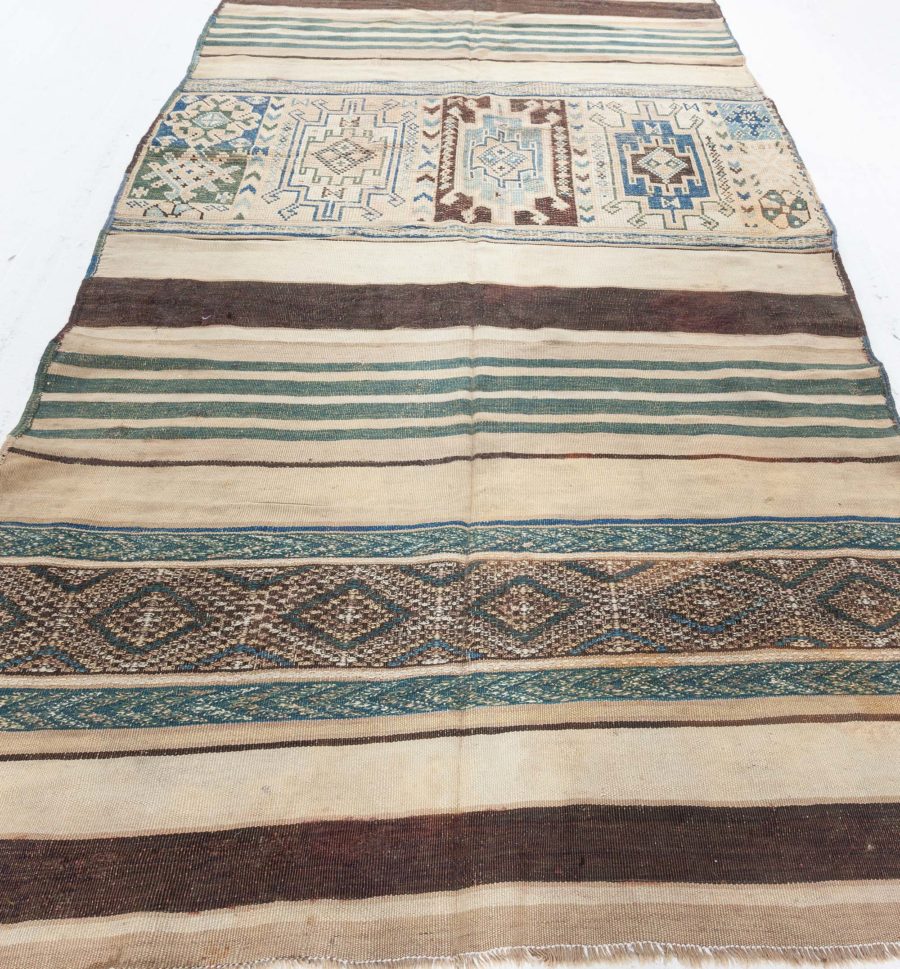 Vintage Moroccan Geometric Green Handmade Wool Kilim Rug BB5239