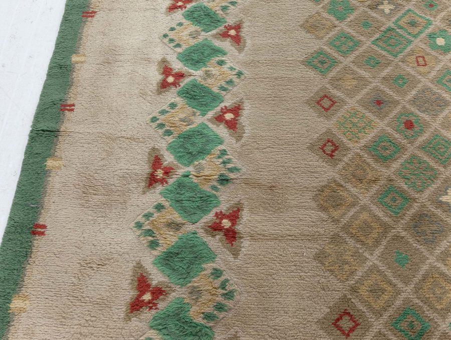 Vintage French Art Deco Green Handmade Wool Rug by Paule Leleu BB5244