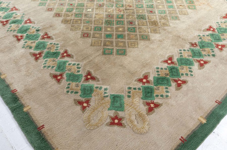 Vintage French Art Deco Green Handmade Wool Rug by Paule Leleu BB5244