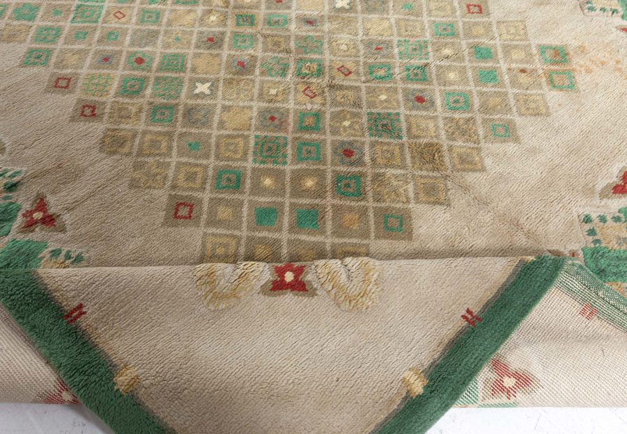 Vintage French Art Deco Green Handmade Wool Rug by Paule Leleu BB5244