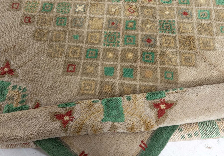 Vintage French Art Deco Green Handmade Wool Rug by Paule Leleu BB5244