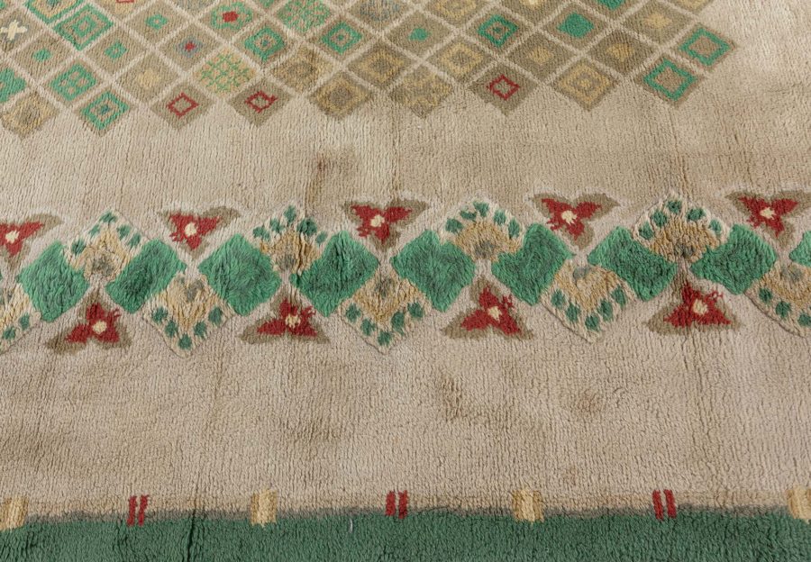 Vintage French Art Deco Green Handmade Wool Rug by Paule Leleu BB5244