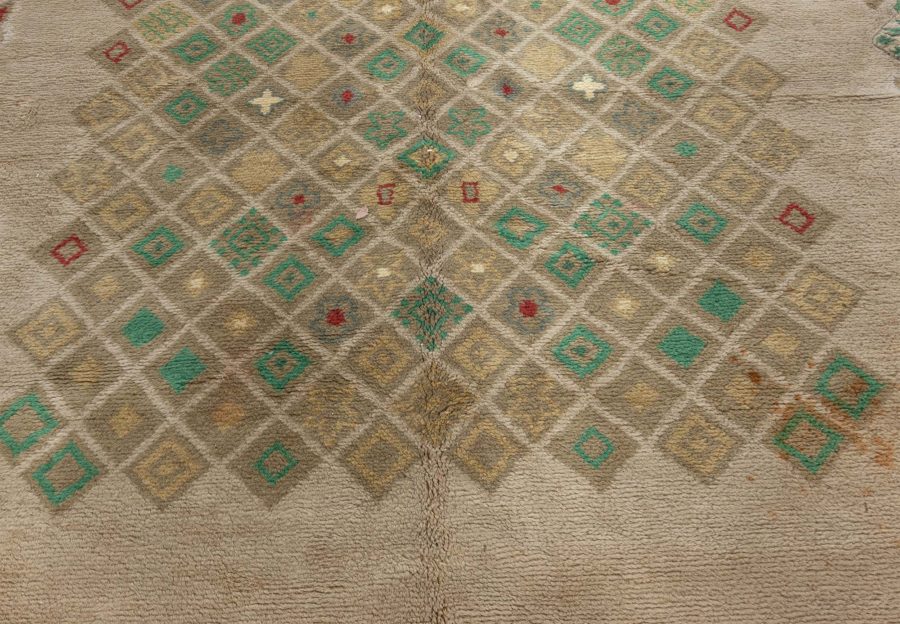 Vintage French Art Deco Green Handmade Wool Rug by Paule Leleu BB5244