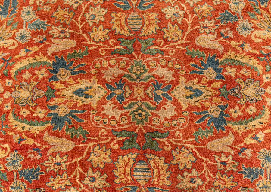 Authentic Indian Red, Blue Botanic Handmade Wool Rug BB5282