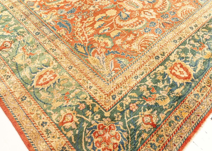 Authentic Indian Red, Blue Botanic Handmade Wool Rug BB5282