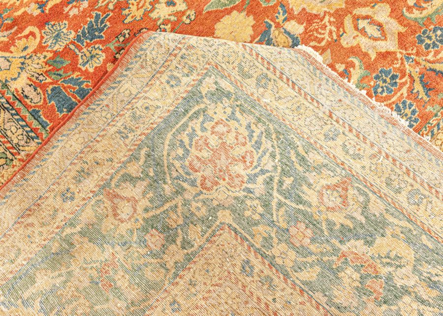 Authentic Indian Red, Blue Botanic Handmade Wool Rug BB5282