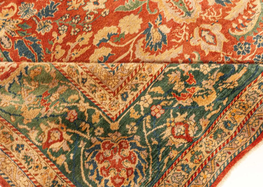 Authentic Indian Red, Blue Botanic Handmade Wool Rug BB5282