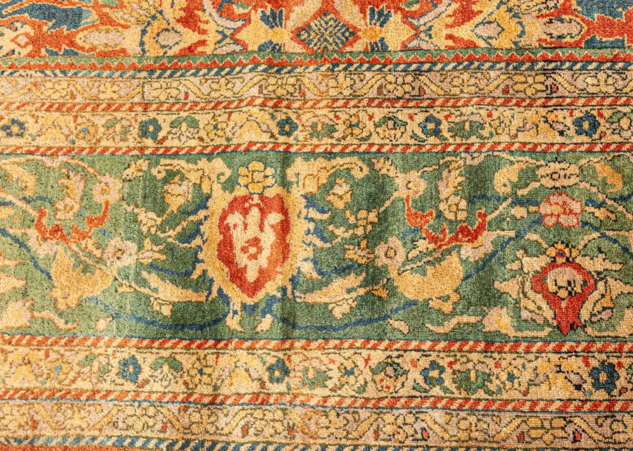 Authentic Indian Red, Blue Botanic Handmade Wool Rug BB5282