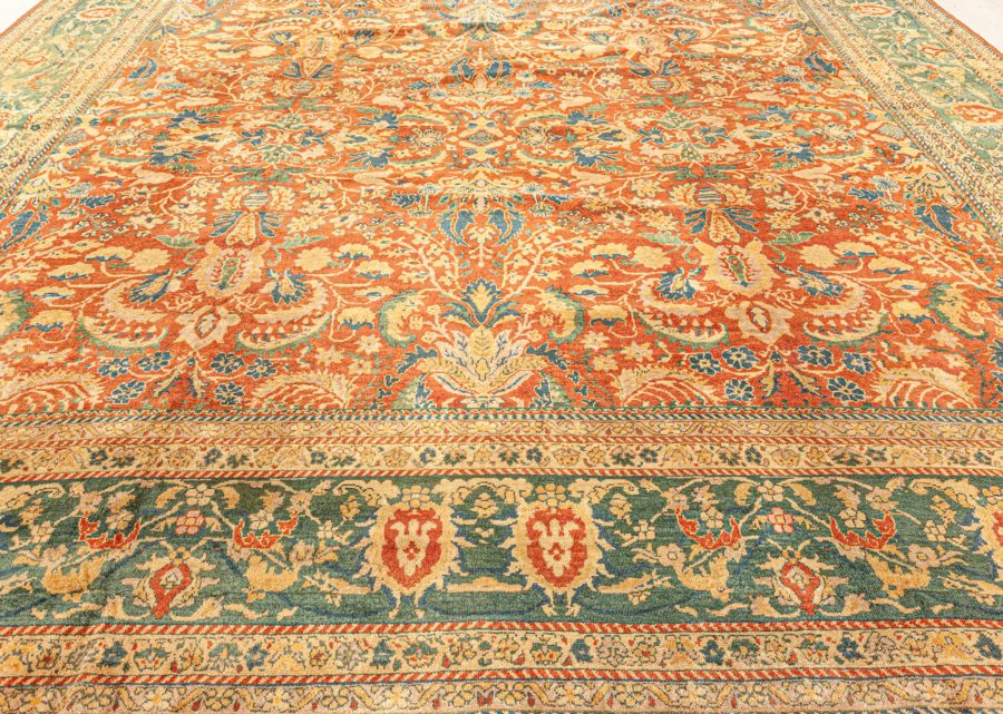 Authentic Indian Red, Blue Botanic Handmade Wool Rug BB5282