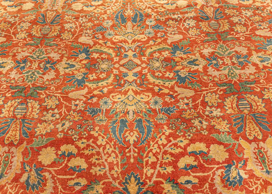 Authentic Indian Red, Blue Botanic Handmade Wool Rug BB5282