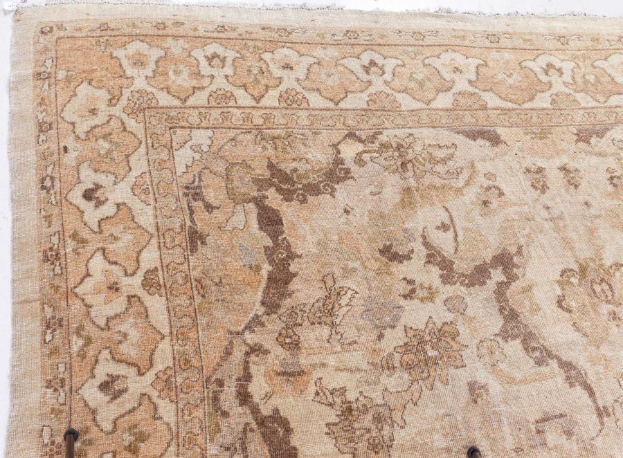 Antique Persian Sultanabad Beige and Brown Handwoven Wool Rug BB5317