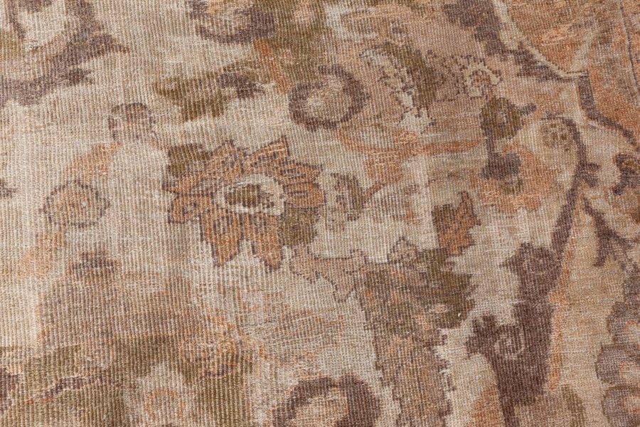 Antique Persian Sultanabad Beige and Brown Handwoven Wool Rug BB5317