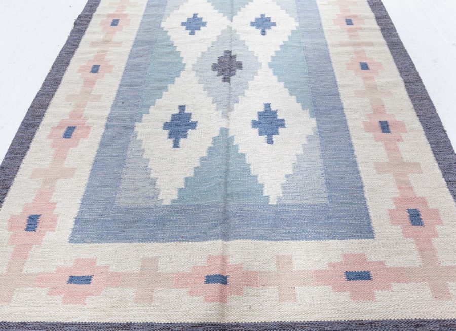 Mid-century Swedish Blue & Pink Rug by A.J BB5319