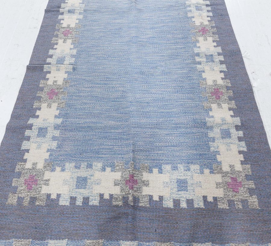 Mid-20th Century Blue, Gray Swedish Rug by Ingegert Silow Woven I.S BB5321