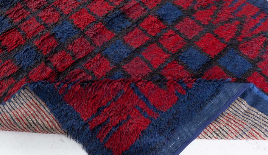 Mid-20th century Swedish Blue and Red Pile Rya Rug Signed “KH GR” BB5378