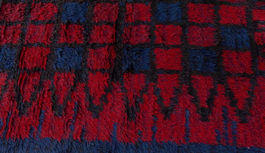 Mid-20th century Swedish Blue and Red Pile Rya Rug Signed “KH GR” BB5378