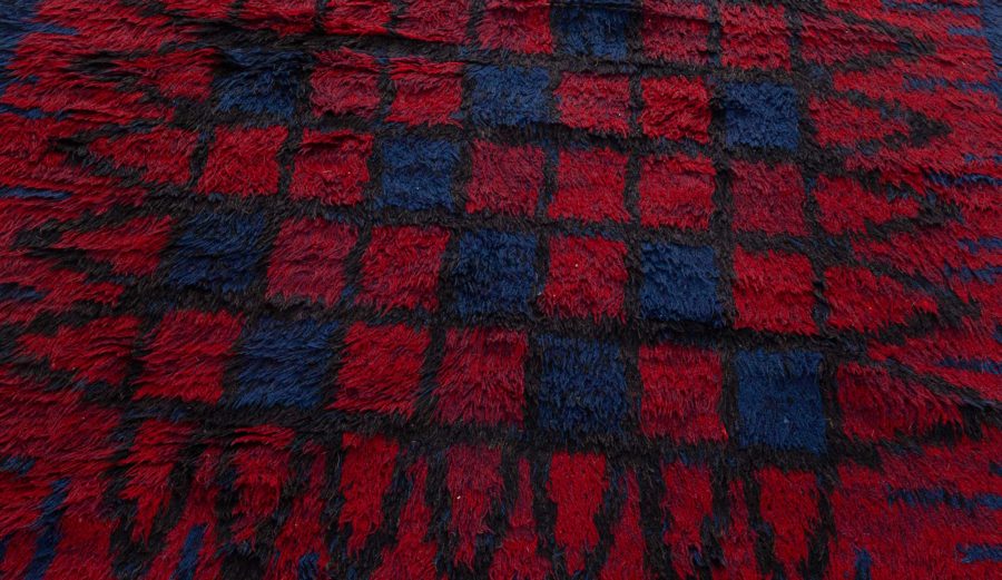 Mid-20th century Swedish Blue and Red Pile Rya Rug Signed “KH GR” BB5378